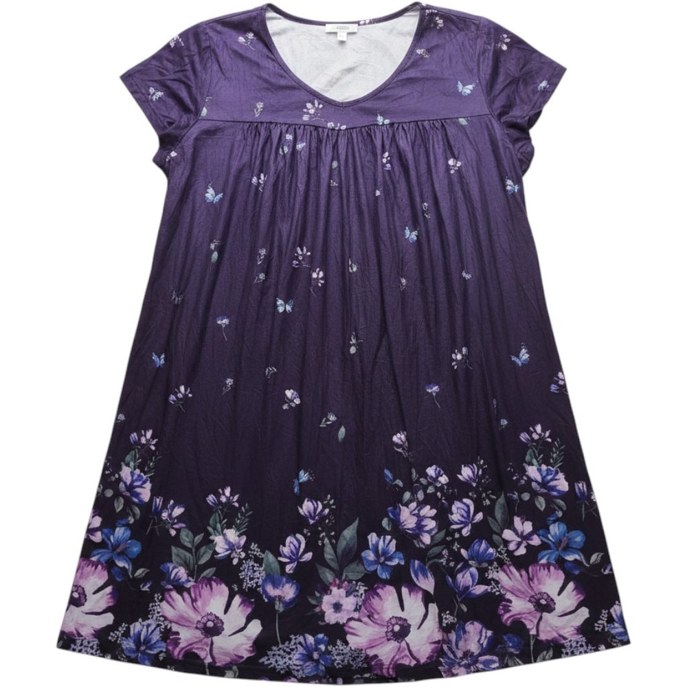 Ekouaer Sleep Gown Womens 3XL Purple Floral V Neck Short Sleeve Jersey Chemise